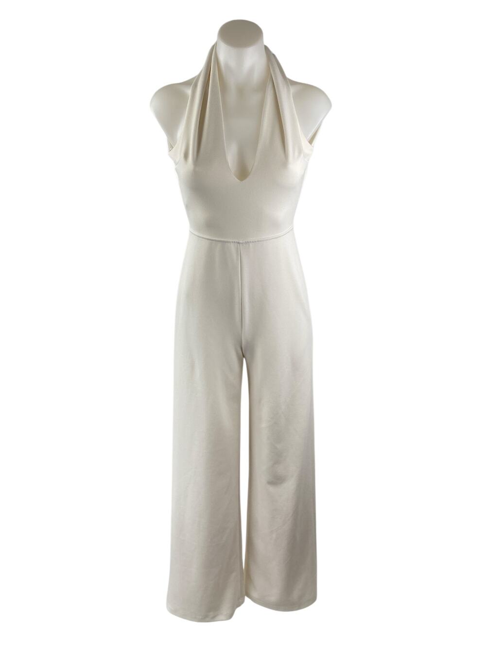 Lulus Women's Beige Halter Neck Sleeveless Tank Wide Leg Jumpsuit Romper Size S